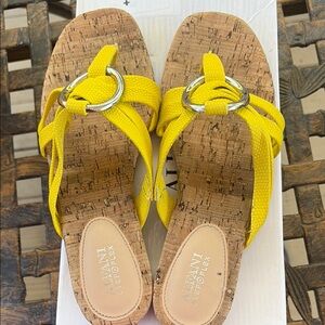 Alfani Yellow Sandals with Cork Footbed and Y-Shaped Straps